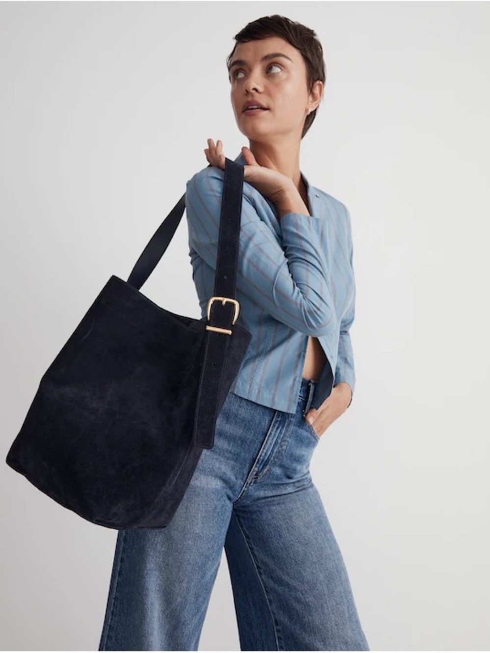 Madewell Classic Blue Suede Shoulder Tote - Bucket Bag, NWT